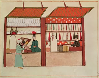 Ms 1671 Una tienda que vende diferentes mercancías, c.1580
